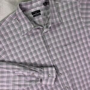 Shaquille O'Neal Men's Button Down Shirt XLG Tall Fit Gray Plaid Long Sleeve